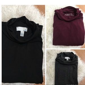 Set of 3 form fitting turtlenecks, size S/XS.